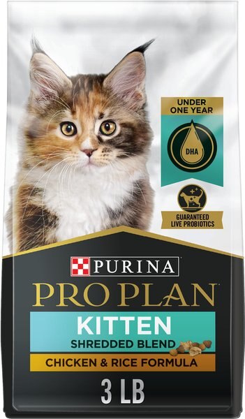 Purina Pro Plan Kitten Shredded Blend Chicken & Rice Formula Dry Cat Food, 3-lb bag slide 1 of 10
