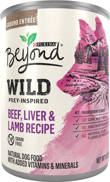 Purina Beyond Wild Prey-Inspired Grain-Free High Protein Beef, Liver & Lamb Pate Recipe Canned Dog Food, 13-oz, case of 12 slide 1 of 11