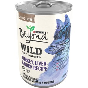 Purina Beyond Wild Prey-Inspired Grain-Free High Protein Turkey, Liver & Duck Pate Recipe Canned Dog Food, 13-oz, case of 12
