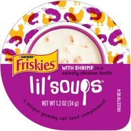 Friskies Lil' Soups with Shrimp in a Velvety Chicken Broth Lickable Cat Treats, 1.2-oz cup, case of 8