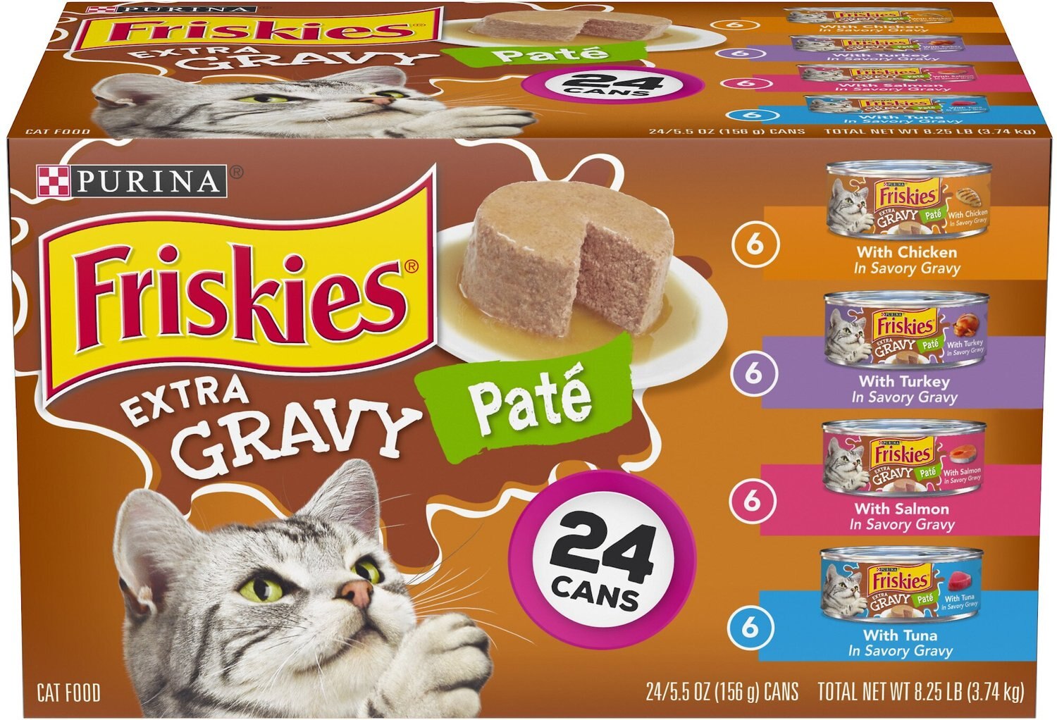 FRISKIES Extra Gravy Pate Variety Pack Canned Cat Food, 5.5oz, case of