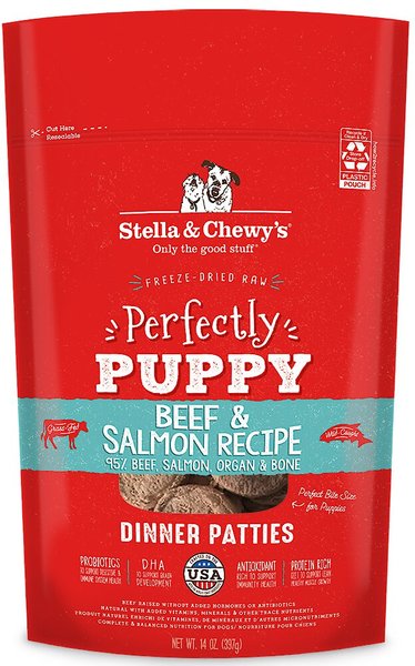 Stella & Chewy's Perfectly Puppy Beef & Salmon Dinner Patties Freeze-Dried Raw Dog Food, 14-oz bag slide 1 of 3