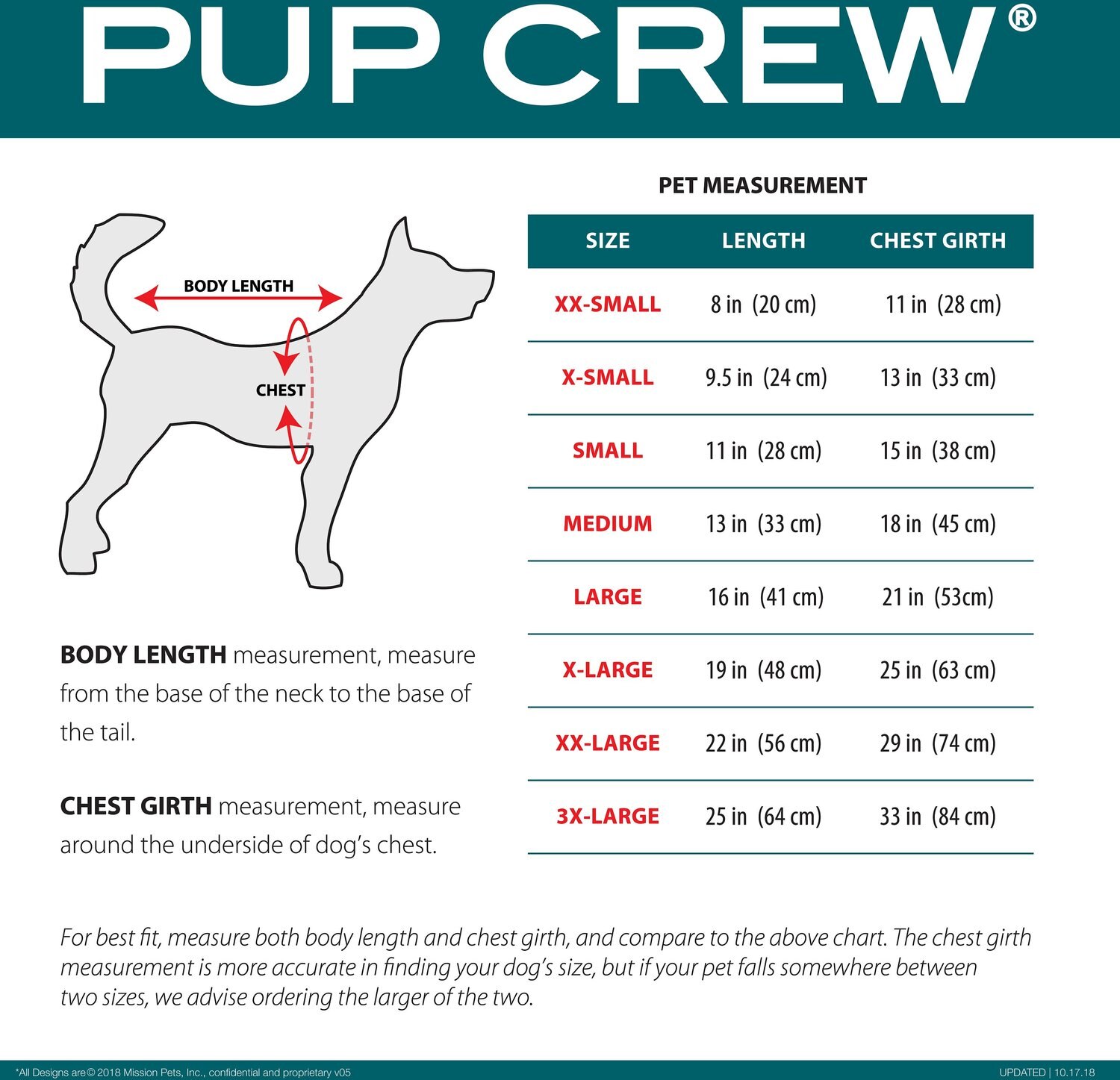 Pup Crew Size Chart