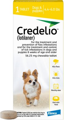 Credelio Chewable Tablet for Dogs, 4.4-6 lbs, (Yellow Box), slide 1 of 1