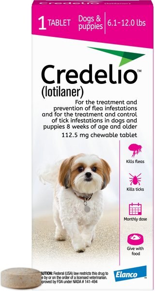 Credelio Chewable Tablet for Dogs, 6.1-12 lbs, (Pink Box), 1 Chewable Tablet (1-mo. supply) slide 1 of 3