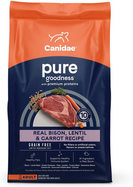 CANIDAE Grain-Free PURE Limited Ingredient Bison, Lentil & Carrot Recipe Dry Dog Food, 4-lb bag slide 1 of 9