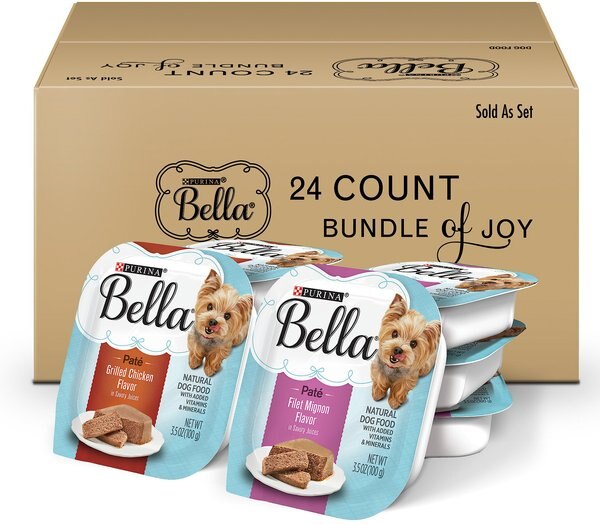 Purina Bella Small Breed Filet Mignon & Grilled Chicken Flavor Variety Pack Wet Dog Food Trays, 3.5-oz, case of 24 slide 1 of 9