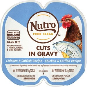 Nutro Perfect Portions Grain-Free Cuts in Gravy Chicken & Catfish Recipe Adult Cat Food Trays, 2.64-oz, case of 24 twin-packs