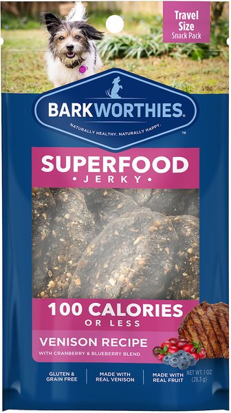 Barkworthies Venison Jerky Recipe with Blueberry & Cranberry Blend Dog Treats, 1-oz bag slide 1 of 8