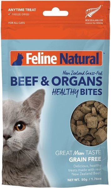 Feline Natural Beef Healthy Bites Grain-Free Freeze-Dried Cat Treats, 1.76-oz bag slide 1 of 7
