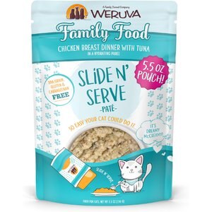 Weruva Slide N' Serve Family Food Chicken Breast Dinner with Tuna Pate Grain-Free Cat Food Pouches, 5.5-oz pouch, case of 12