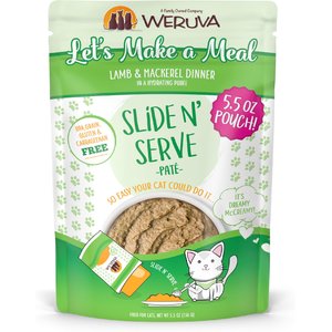 Weruva Slide N' Serve Let's Make a Meal Lamb & Mackerel Dinner Pate Grain-Free Cat Food Pouches, 5.5-oz pouch, case of 12
