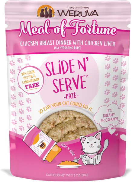 Weruva Slide N' Serve Meal of Fortune Chicken Breast Dinner With Chicken Liver Pate Grain-Free Cat Food Pouches, 2.8-oz pouch, case of 12 slide 1 of 11