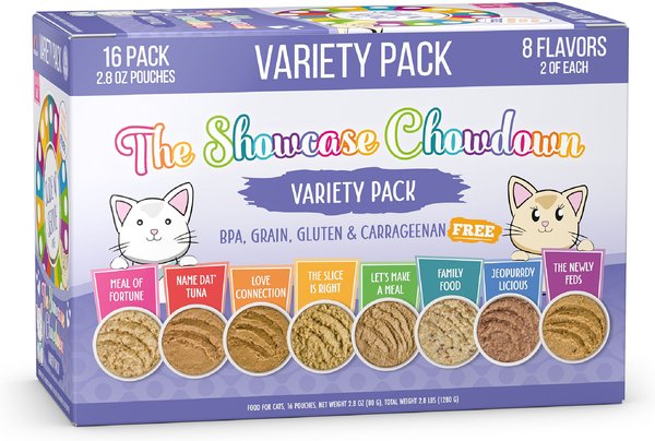 Weruva Slide N' Serve The Showcase Chowdown Variety Pack Pate Grain-Free Cat Food Pouches, 2.8-oz pouch, case of 16 slide 1 of 8