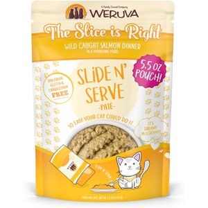 Weruva Slide N' Serve The Slice is Right Wild Caught Salmon Dinner Pate Grain-Free Cat Food Pouches, 5.5-oz pouch, case of 12