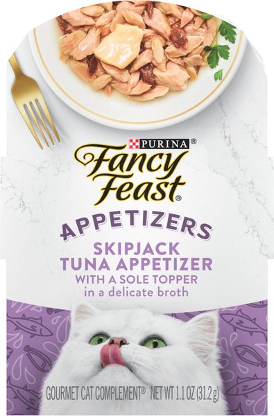 Fancy Feast Appetizers Skipjack Tuna with a Sole Topper Cat Treats, 1.1-oz tray, case of 10 slide 1 of 10