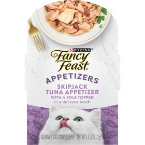 Fancy Feast Appetizers Skipjack Tuna with a Sole Topper Cat Treats, 1.1-oz tray, case of 10