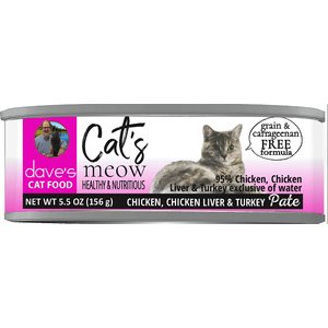 Dave's Pet Food Cat’s Meow 95% Chicken, Chicken Liver & Turkey Canned Cat Food, 5.5-oz, case of 24
