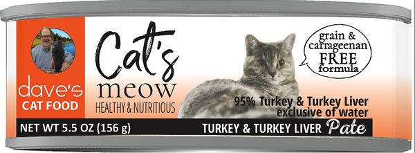 Dave's Pet Food Cat’s Meow 95% Turkey & Turkey Liver Canned Cat Food, 5.5-oz, case of 24 slide 1 of 1