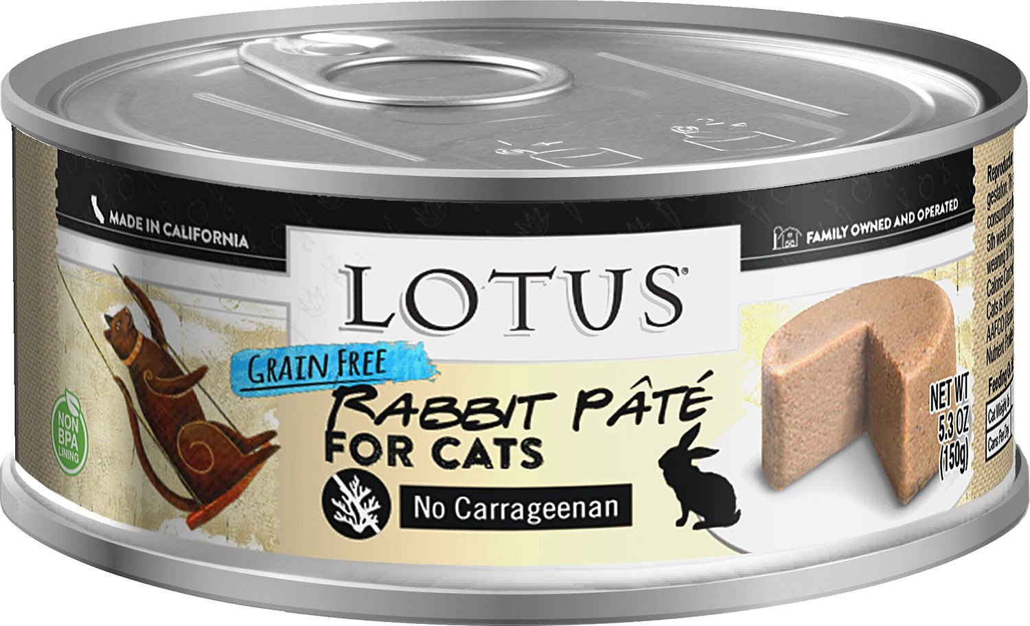 LOTUS Rabbit GrainFree Pate Canned Cat Food, 5.3oz, case of 24