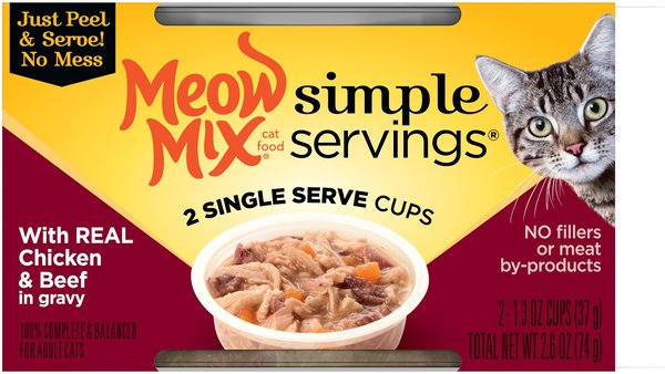 Meow Mix Simple Servings With Real Chicken & Beef In Gravy Cat Food Trays, 1.3-oz, case of 24 slide 1 of 6