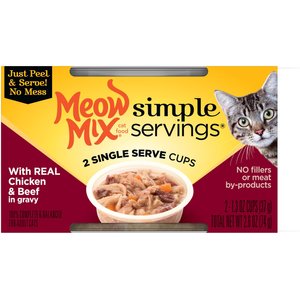 Meow Mix Simple Servings With Real Chicken & Beef In Gravy Cat Food Trays, 1.3-oz, case of 24