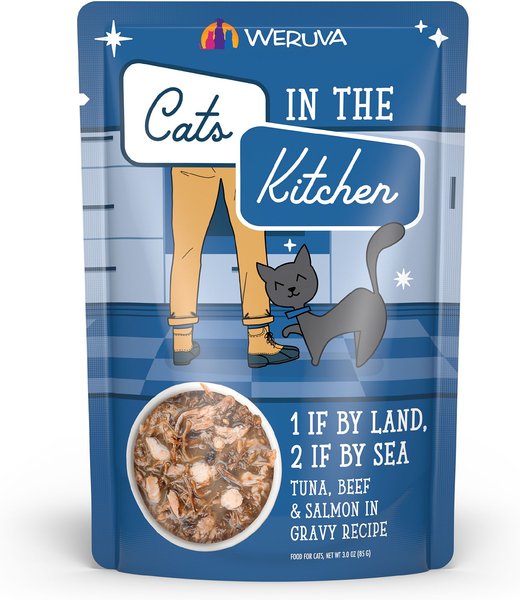 Weruva Cats in the Kitchen 1 If By Land, 2 If By Sea Tuna, Beef & Salmon Recipe Grain-Free Cat Food Pouches, 3-oz pouch, case of 12 slide 1 of 5