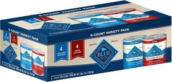 Blue Buffalo Homestyle Recipes Adult Variety Pack Chicken & Beef Dinner Canned Dog Food, 12.5-oz can, case of 8 slide 1 of 6