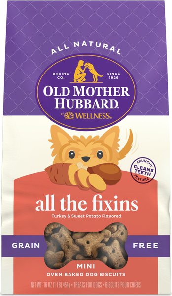 Old Mother Hubbard Mini All The Fixins Grain-Free Biscuits Baked Dog Treats, 16-oz bag slide 1 of 8