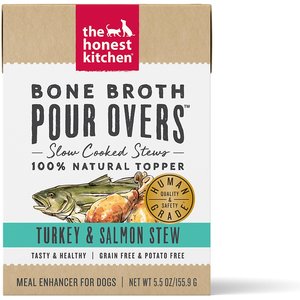 The Honest Kitchen Bone Broth POUR OVERS Turkey & Salmon Stew Wet Dog Food Topper, 5.5-oz, case of 12