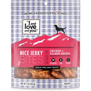 I and Love and You Nice Jerky Bites Chicken and Salmon Grain-Free Dog Treats, 1-lb bag