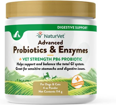 NaturVet Advanced Probiotics & Enzymes Plus Vet Strength PB6 Probiotic Powder Digestive Supplement for Cats & Dogs, slide 1 of 1