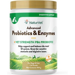 NaturVet Advanced Probiotics & Enzymes Plus Vet Strength PB6 Probiotic Powder Digestive Supplement for Cats & Dogs, 1-lb jar