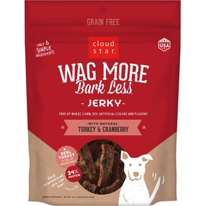 Cloud Star Wag More Bark Less Turkey & Cranberry Recipe Grain-Free Jerky Dog Treats, 10-oz bag