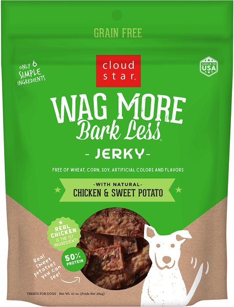 Cloud Star Wag More Bark Less Chicken & Sweet Potato Recipe Grain-Free Jerky Dog Treats, 10-oz bag slide 1 of 5