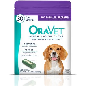 OraVet Hygiene Dental Chews for Medium Dogs, 25 - 50 lbs, 30 count