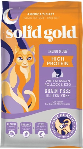 Solid Gold Indigo Moon High Protein Wild Alaskan Pollock & Eggs Recipe Grain-Free Dry Cat Food, 3-lb bag slide 1 of 8