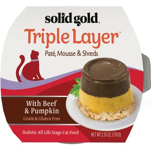 Solid Gold Triple Layer Mousse & Shreds with Real Beef & Pumpkin Wet Cat Food, 2.75-oz, case of 6