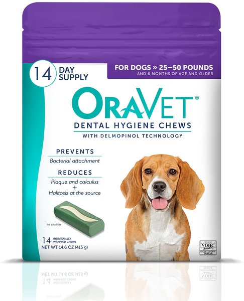 OraVet Hygiene Dental Chews for Medium Dogs, 25 - 50 lbs, 14 count slide 1 of 10