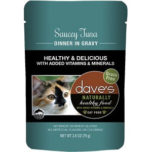 Dave's Pet Food Saucey Tuna Dinner in Gravy Grain-Free Wet Cat Food, 2.8-oz pouch, case of 24
