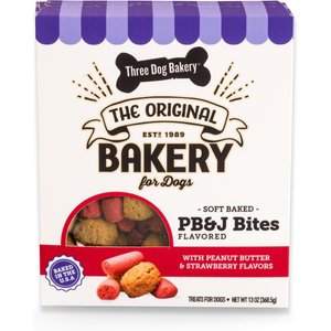 Three Dog Bakery PB&J Bites Flavored Dog Treats, 13-oz box