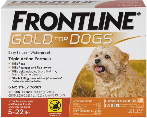 Frontline Gold Flea & Tick Treatment for Small Dogs, 5-22 lbs, 6 Doses (6-mos. supply) slide 1 of 10