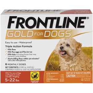 Frontline Gold Flea & Tick Treatment for Small Dogs, 5-22 lbs, 6 Doses (6-mos. supply)