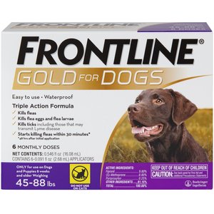 Frontline Gold Flea & Tick Treatment for Large Dogs, 45-88 lbs, 6 Doses (6-mos. supply)