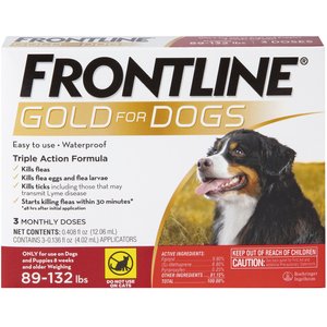 Frontline Gold Flea & Tick Treatment for Extra Large Dogs, 89-132 lbs, 3 Doses (3-mos. supply)