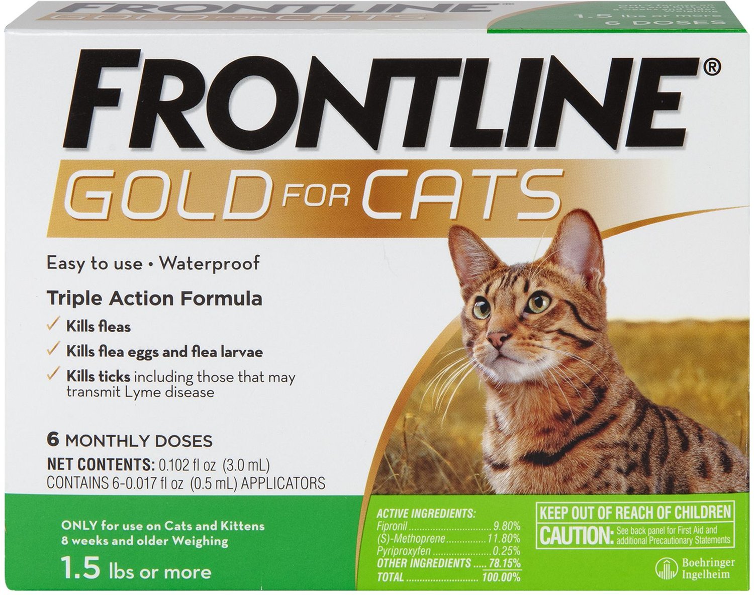 Frontline Gold Flea & Tick Treatment for Cats, 6 treatments