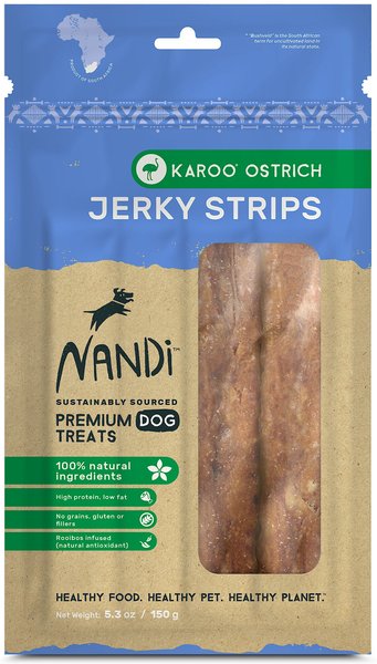 Nandi Karoo Ostrich Grain-Free Jerky Strips Dog Treats, 5.3-oz bag slide 1 of 4