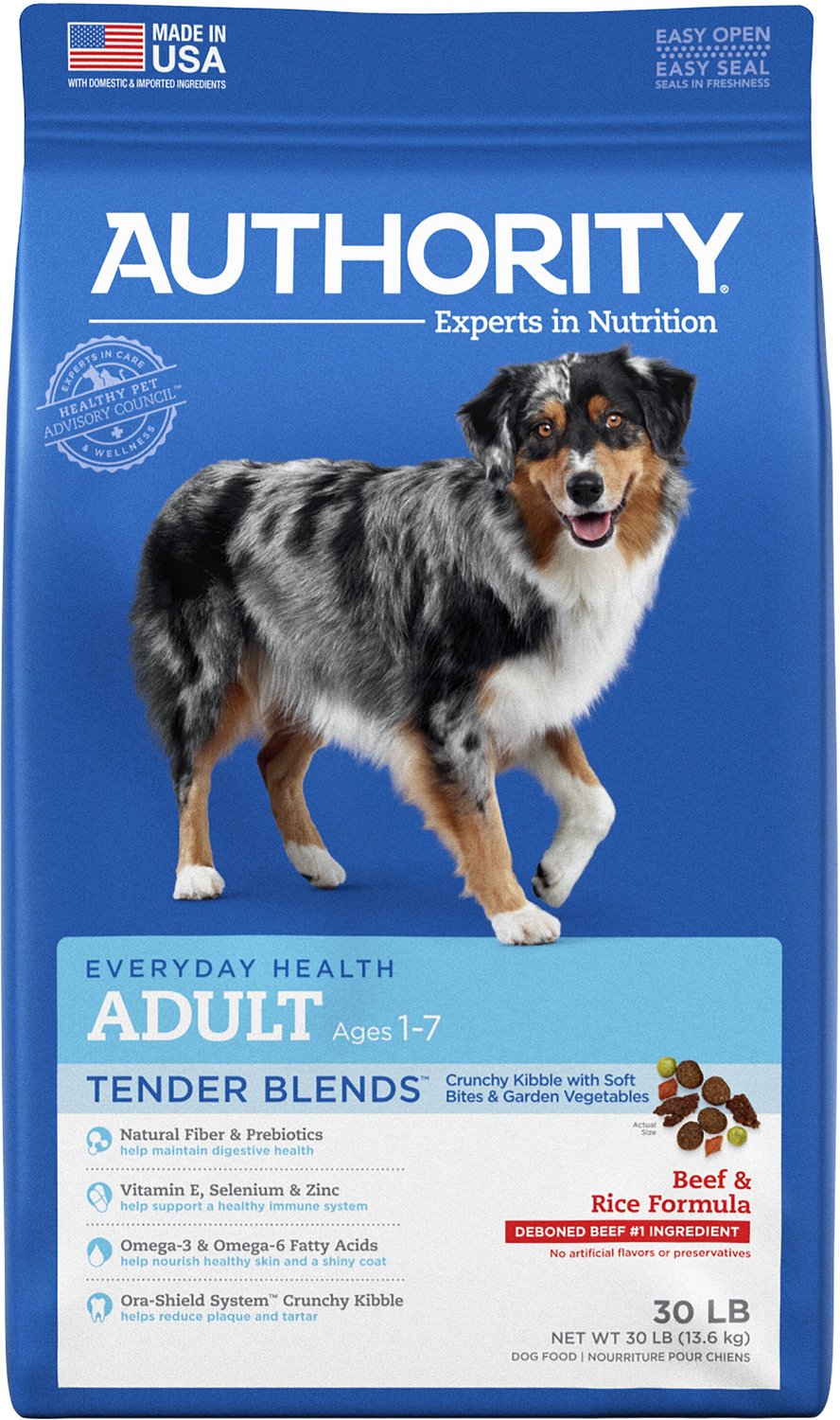 AUTHORITY Tender Blends Beef & Rice Formula Adult Dry Dog Food, 30lb