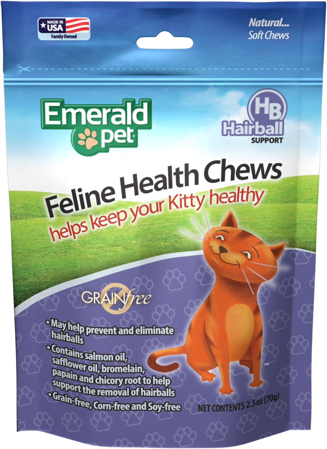 EMERALD PET Hairball Support GrainFree Cat Soft Chews, 2.5oz bag