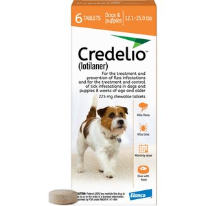 Credelio Chewable Tablet for Dogs, 12.1-25 lbs, (Orange Box), 6 Chewable Tablets (6-mos. supply)